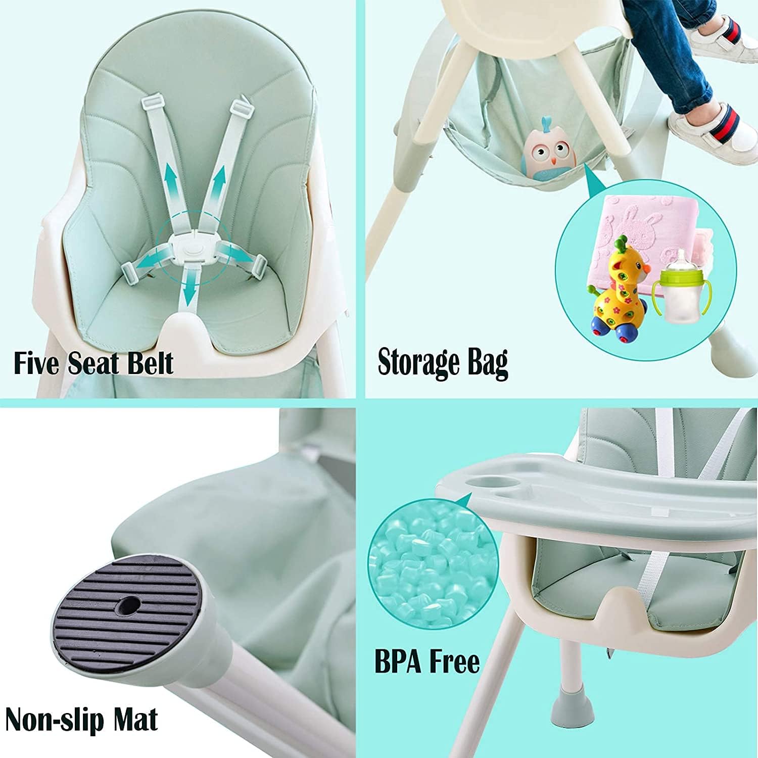 Adjustable High Chair with Detachable Tray & Non-Slip Feet 02