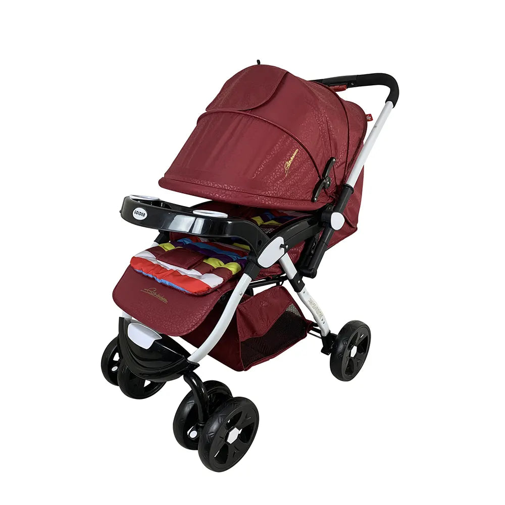 Baby-Stroller-6-Wheels-Mehroon-Golden-S-5X-WINE