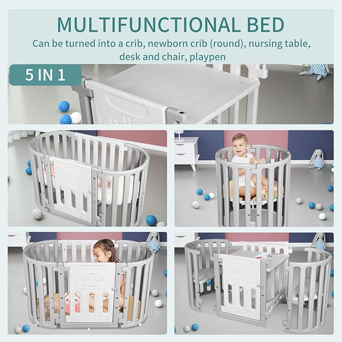 Convertible Baby Crib 5-in-1 Round Play Bed 2