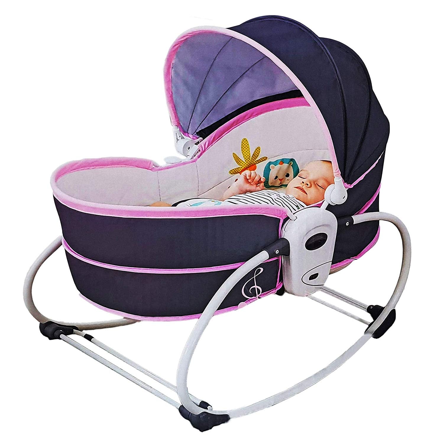 5 In 1 Rocker Bassinet Grey & Pink