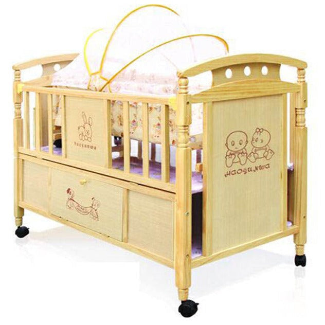 wooden baby cot and swing